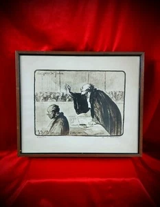 Vtg 1800s Framed Art Honore Daumier France 1808-1879 Lithograph La Bon Argument - Picture 1 of 6