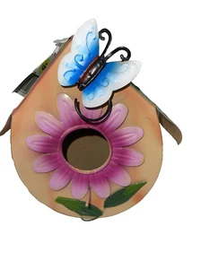 Pajarera Metal Mariposa Flor Pajareras Multicolor Vida Verdadera Exterior - Imagen 1 de 4