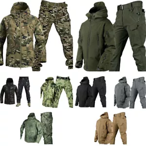 Warm Hooded Jacket Mens Combat Waterproof Tactical Coat With PANT Set UK Outdoor - Picture 1 of 27