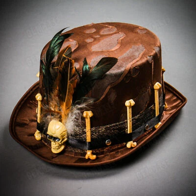 Halloween Vooddo Feather Brown TOP Hat Cosplay Costume For Men and Women DressUP - Image 1 of 4
