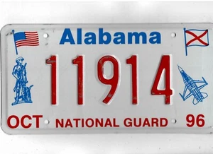 ALABAMA 1996 license plate "11914" *****MINT*****NATIONAL GUARD***** - Picture 1 of 1