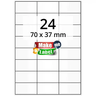 20 White Matt 24 Stickers per Sheet Self Adhesive Inkjet Laser Printable Paper - Image 1 of 3