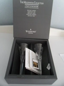 WATERFORD CRYSTAL PAIR CHAMPAGNE GLASSES MILLENNIUM TOASTING FLUTES PROSPERITY - Picture 1 of 4
