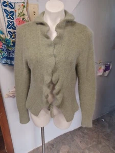 Elena Solano Green Shrug Sweater Lambs Wool Angora Rabbit Hair Blend Size L - Picture 1 of 15