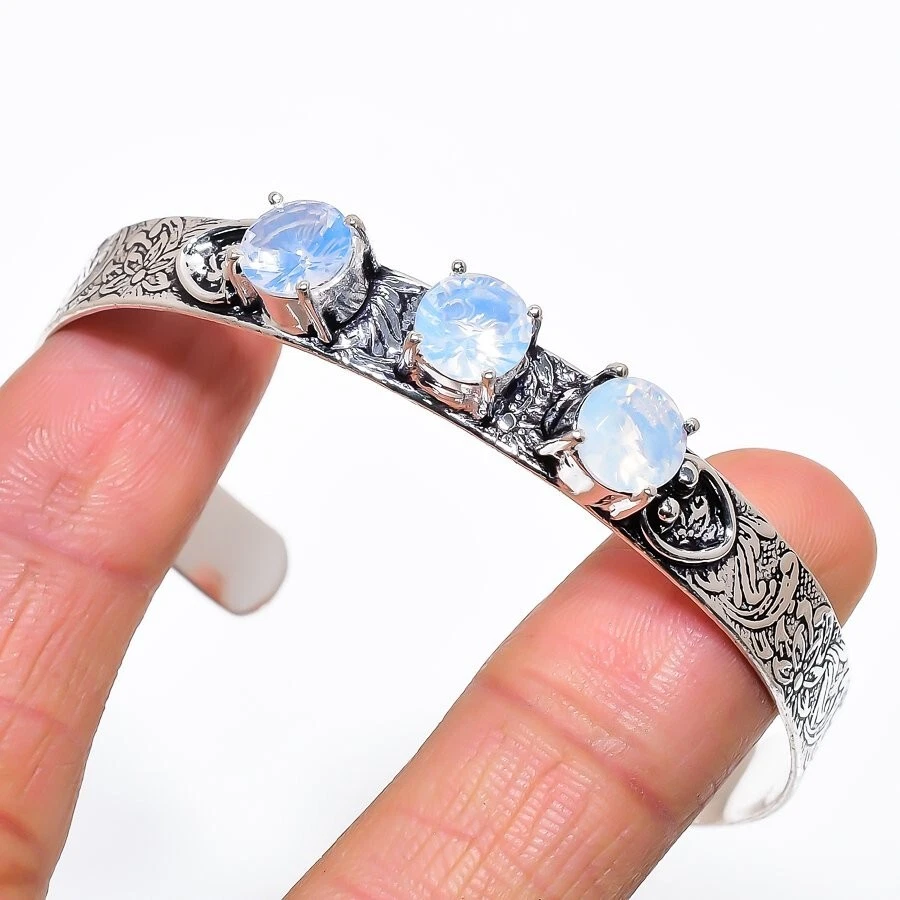 Fire Opal Gemstone 925 Sterling Silver Jewelry Cuff Bracelet Adjustable - Image 1 of 1