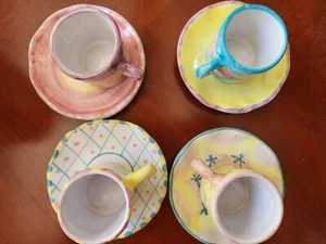 Hand Painted Colorful Espresso Set 4 Saucers & Demitasse Cups Made In Italy - Picture 1 of 7