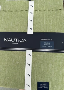 Nautica Tablecloth Garden Green with border 60X104 New - Picture 1 of 2