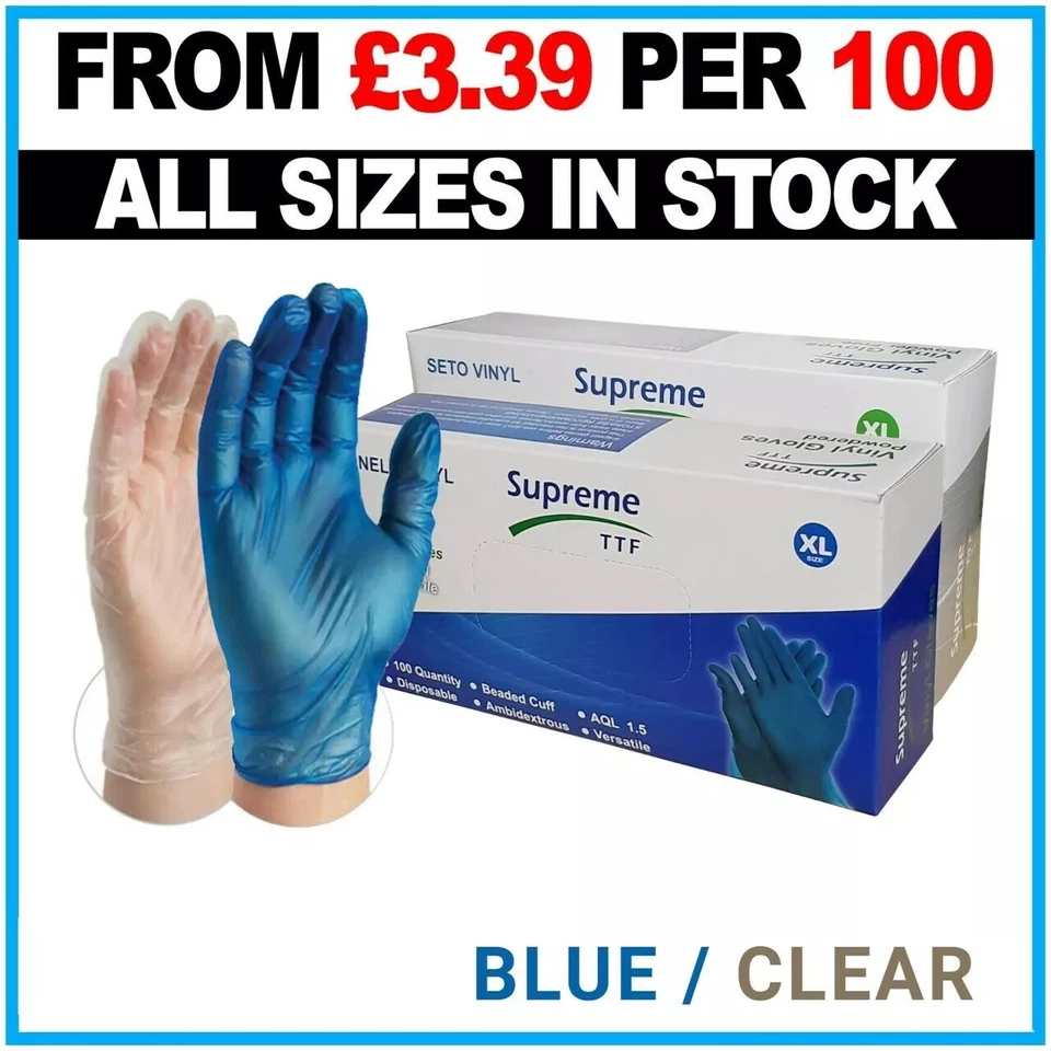 Disposable Powder Free Clear Vinyl Gloves Food Medical Surgical Tattoo ALL SIZES - Image 1 of 1