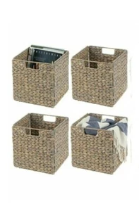 mDesign Woven Cube Foldable Storage Bins Basket Organizer (gray wash) set of 4 - Picture 1 of 4