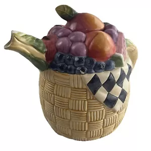 Susan Winget Certified international Ceramic Fruit Basket Teapot Apple Lid. Fair - Picture 1 of 19