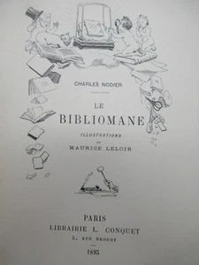 EPREUVE IMPRESSION COUVERTURE"LE BIBLIOMANE" CHARLES NODIER 1893 LELOIR CONQUET - Picture 1 of 3