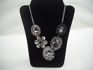 Silver-tone And Rhinestone Art Nouveau Style Necklace Pretty! - Picture 1 of 8