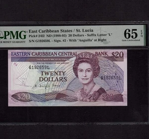 Ostkaribische Staaten 20 Dollars 1988-93 P-24l2 * PMG Gem 65 EPQ * Saint Lucia * - Bild 1 von 2