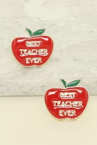 Best Teacher Ever Apple Stud Earrings | Cute Red Apple Gift Jewelry for Teachers - Bild 1 von 3