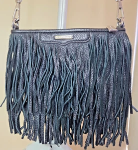 Rebecca Minkoff Black Leather Fringe Crossbody Bag - Foto 1 di 6