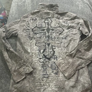 Helix Y2K Button Up Long Sleeve Shirt Tie Dye Men's Large Crosses - Picture 1 of 9
