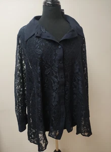 CHESCA Lace Blouse Size 4 XXL Navy Polyester/Elastane Polyester Trim BNWT - Picture 1 of 5