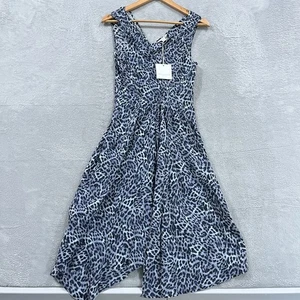 Beach Lunch Lounge Dress Women's XS Leopard Print Asymmetrical Peasant Artsy - Picture 1 of 11
