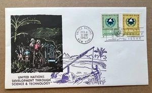 1963 UN FDC • Desarrollo a través de la ciencia y la tecnología • Primer día de Nueva York - Imagen 1 de 5