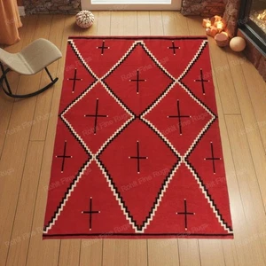 5x8 Ft Red Handwoven Navajo Rug Southwestern Rug Zapotec Rug Housewarming Rug - Picture 1 of 1
