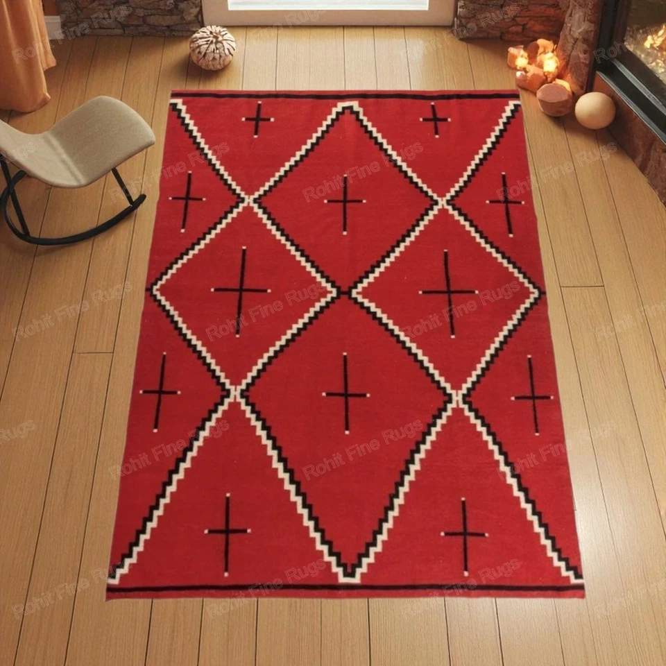 5x8 Ft Red Handwoven Navajo Rug Southwestern Rug Zapotec Rug Housewarming Rug - Image 1 of 1