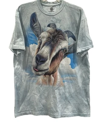 The Mountain Goat Head T-Shirt Adult L Blue Tie Dye Clouds Fantasy Farm Cottage - Image 1 of 4