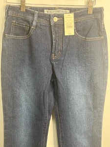 Pantalones de mezclilla Express para mujer 3/4 regulares calce elástico y azul acampanado nuevos con etiquetas - Imagen 1 de 6