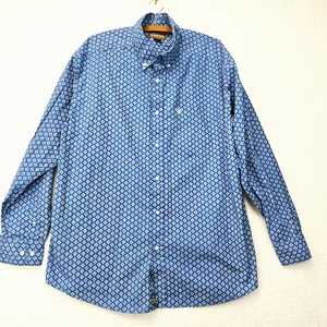 Ariat Mens XL Shirt Long Sleeved Blue Western Button Down Dress Casual Geometric - Picture 1 of 15