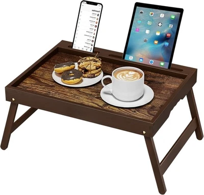 Bamboo Breakfast Tray w/ Foldable Legs & Stand for Bed Laptop - Image 1 of 4