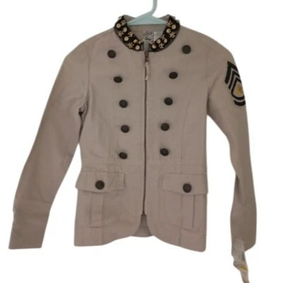 NEW Guess Military-Style Beige Jacket Kids Embellished Collar & Button Accents M - Image 1 of 4