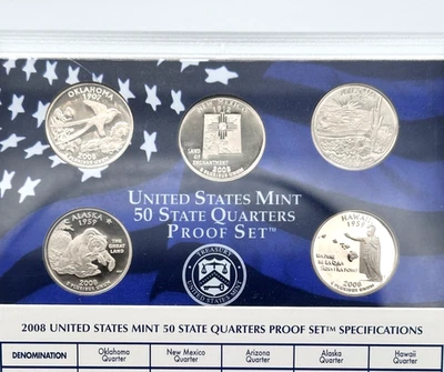 2008 Statehood 5 State Quarters  Proof Set -HARD TO FIND- Box & COA From US Mint - Image 1 of 4