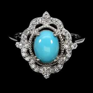 925 Sterling Silver Ring Oval Turquoise 8x6mm Natural Gemstone Jewelry Size 7.5 - Picture 1 of 13
