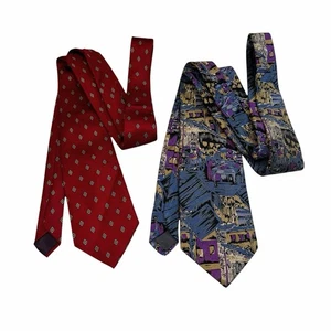 Andre Gianni Abstract Silk Tie And Generic Red Diamond 100 Percent Silk Tie Vtg - Picture 1 of 11