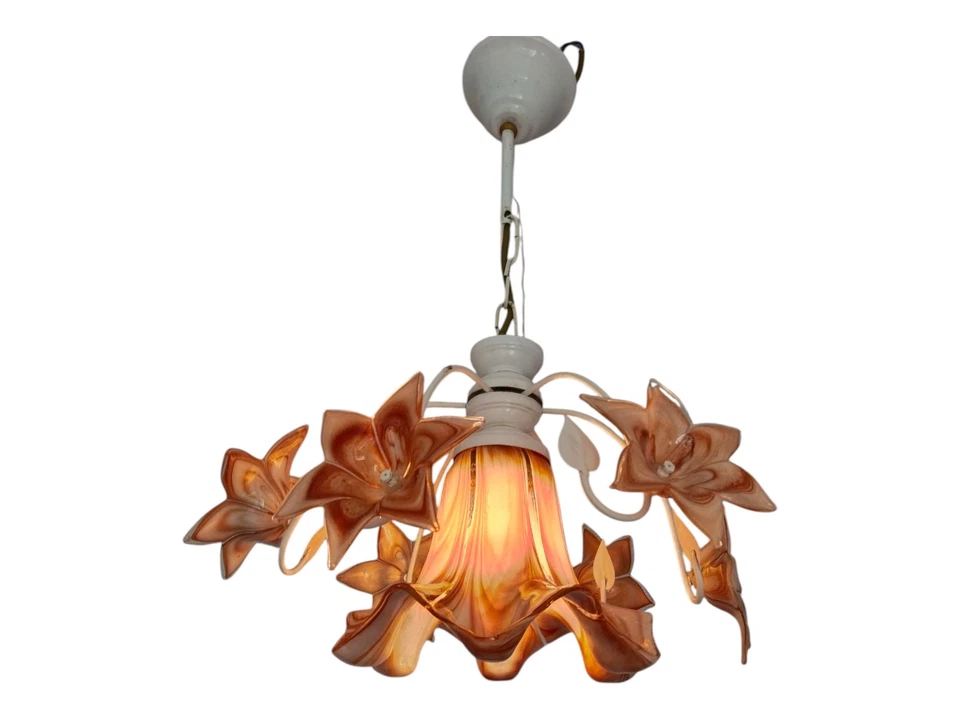 1980s Murano Vintage Chandelier  Daisies  Amber Floral Glass Romantic - Image 1 of 4