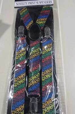 Novedad Estampado Tirantes Signos de Paz Halloween Años 60 Hippie Disfraz Talla Adulto Foto 1 de 2
