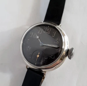 TRENCH WATCH BLK ENAMEL DIAL WELL SERVICED NICKEL CASE 1917 - Picture 1 of 9
