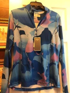 NWT CALLAWAY Royal Blue Abstract Gradient Long Sleeve Mock Golf Shirt S M L - Picture 1 of 3