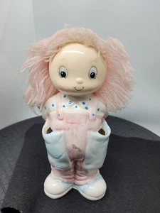 Vintage 1987 House of Lloyd 8" Ceramic Girl Pink Hair Doll Brush Comb Holder - Picture 1 of 10