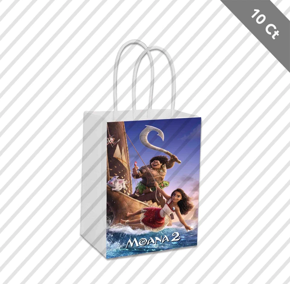 10 Moana 2 Maui Label White Kraft Gift Bag Shower Birthday Party Favor 5.5 x 8 - Image 1 of 1