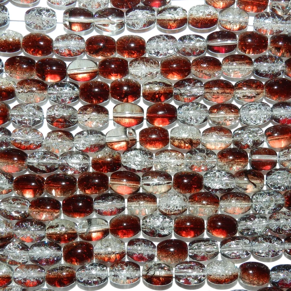 Cuentas de vidrio craquelado ovaladas de 11 mm bicolor bicolor marrón y cristalino G4061 32"  Foto 1 de 1