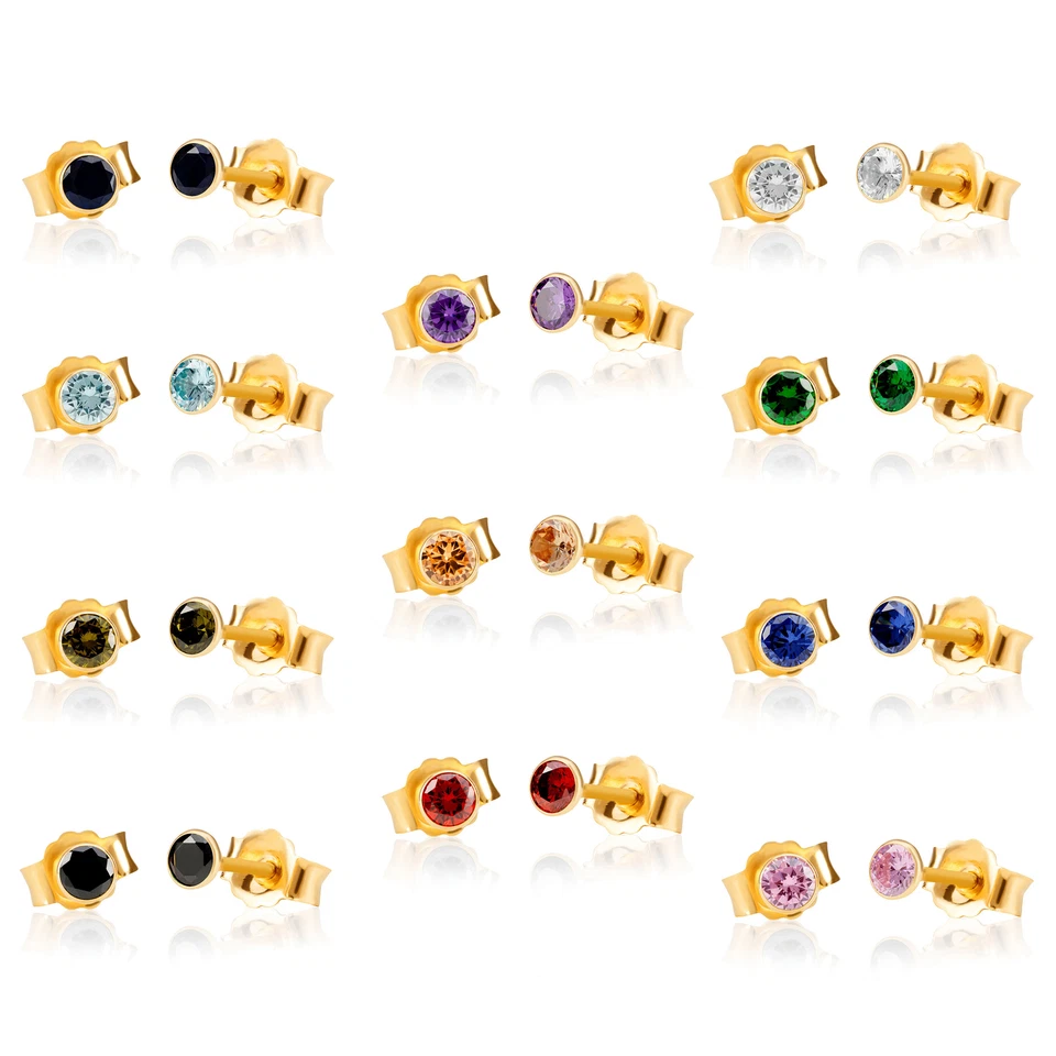 Einzel 3,0mm 333 Gelb Gold 8 K Ohrstecker Zirkon Butterfly Verschluss Damen - Bild 1 von 1