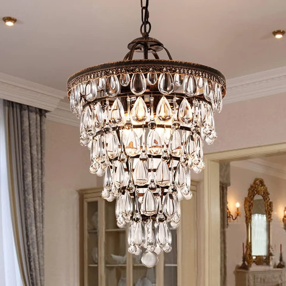 14 Inch Crystal Chandelier,Farmhouse Bronze Bathroom Chandeliers,4-Light Foyer L - Image 1 of 4