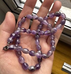 925 Sterling silver Genuine Amethyst Beads necklace-44cm