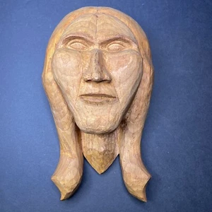 Vintage 1970s Native Canadian Solid Wood Hand-Carved Warrior Face Carving Figure - Picture 1 of 9