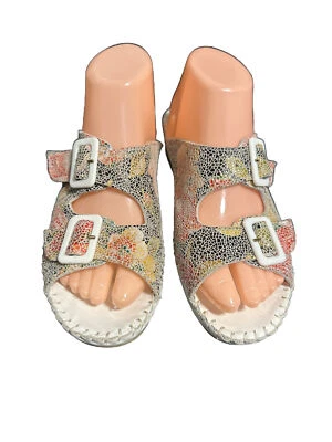 La Plume Jen 36 Leather Adjustable Slide Sandal floral Suede shoes 40/US Size 9 - Image 1 of 4