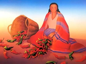 R.C.Gorman-"WOMAN w/BASKET of PEPPERS"-Navajo-Native American- Art Print-10.5x13 - Picture 1 of 1