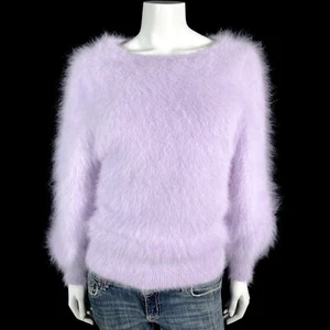 80% Angora Fuzzy Vintage Flieder Langarm Pullover Pulli 34 in Brustweite - Bild 1 von 10