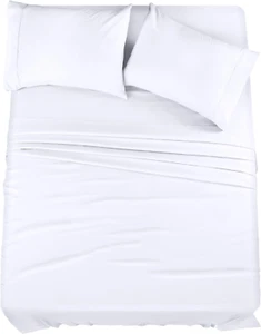 Juego De Sabanas Blanca Queen Size microfibra cepillada 4 Set Para Cama Completo - Picture 1 of 12