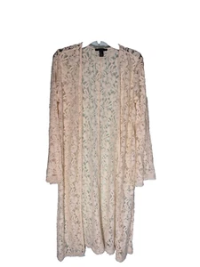 Womens Lace Duster Size Large Ivory Open Front Festival Hippie Boho White Witch - Picture 1 of 10