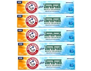 5 Pack ARM & HAMMER Whitening Toothpaste + Therabreath, Icy Mint, 5.5 oz - Picture 1 of 5